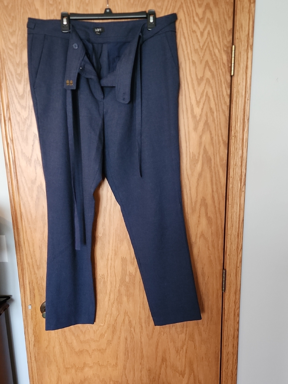 LOFT Navy Tie-Waist Ankle Dress Pants for Women, Size 16 Tall